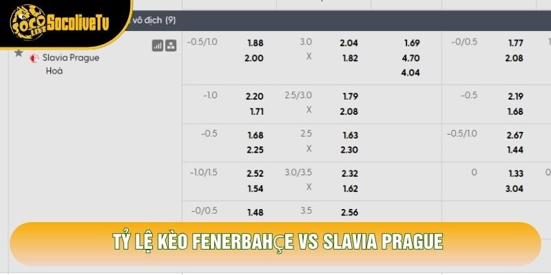 Tỷ lệ kèo Fenerbahçe vs Slavia Prague