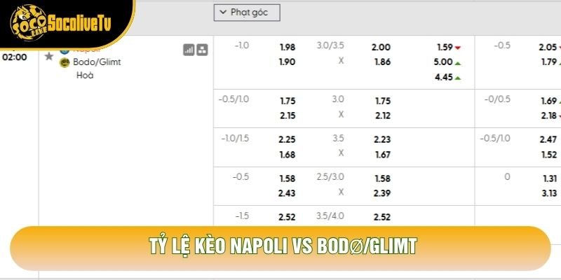 Tỷ lệ kèo Napoli vs Bodø/Glimt Tỷ lệ kèo Napoli vs Bodø/Glimt